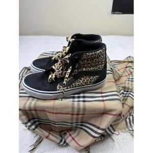 Vans Sk8 Hi Leopard Print High Top Sneakers Black Suede Womens Size 7